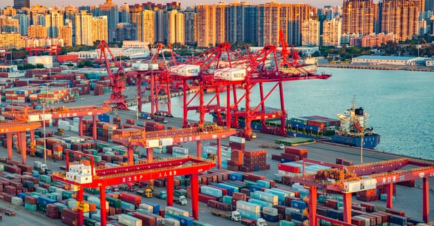 Haikou Hainan Port Container Terminal Aerial View During Sunset