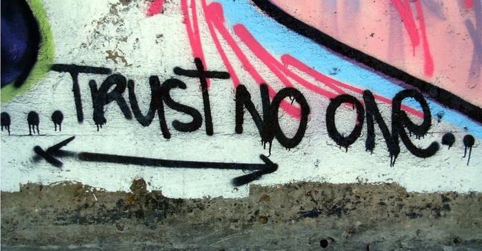 Graffiti text of "trust no one"