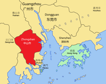 Zhongshan's location in the GPRD