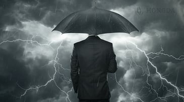 man holding umbrella facing away