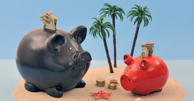 Piggy banks on an island